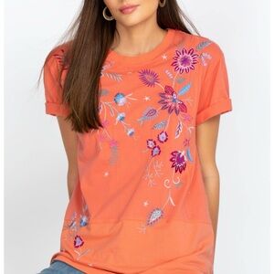 JOHNNY WAS Phoebe Tee Floral Embroidery Short Sleeve Relaxed